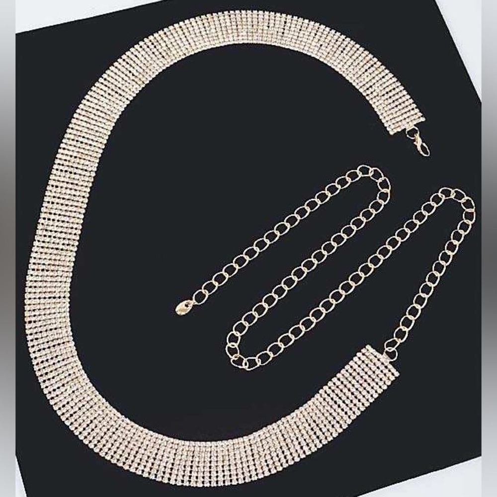 Gold Rhinestone Chain Statement Belt - Picture 4 of 4